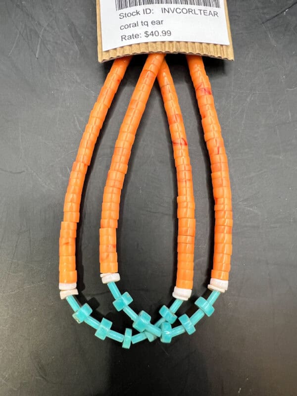 Coral and Turquoise Teardrop Earrings - Image 3